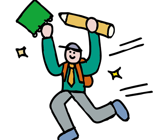 Ilustración estudiante tomasino con materiales